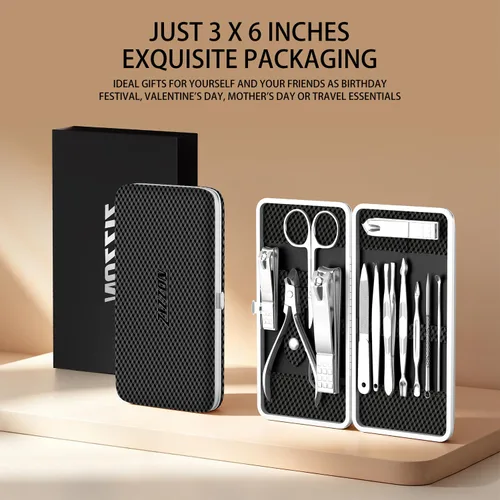 Miniatura 7 de ZIZZON Kit de manicura y pedicura, cortaúñas, juego de 12 piezas, kit de aseo profesional, herramientas de uñas con lujoso estuche de viaje