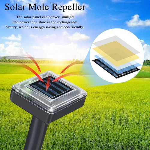 Miniatura 5 de Repelente solar de topos ultrasónico para exteriores, disuasorio de ondas sonoras para césped, jardín, serpientes, topos, topos, marmotas, ratones