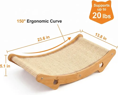 Miniatura 3 de Cama rascador de sisal para gatos de interior, poste rascador, almohadilla, tablero, hamaca de madera maciza para gatos, 23.6 x 13.8 x 5.1 pulgadas