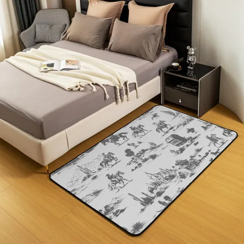 Miniatura 3 de Erosebridal Cowboys - Alfombra antideslizante de 3 x 5 pies, alfombra de caballos occidentales, tapete decorativo para interiores, montañas
