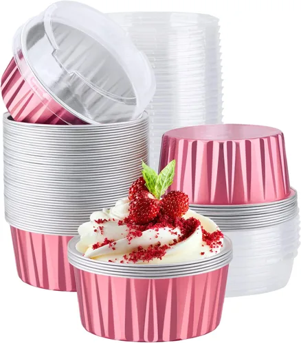 Miniatura 15 de EUSOAR Forros para cupcakes con tapas, 30 piezas desechables de papel de aluminio de 5 onzas, moldes para hornear cupcakes, envases de postre