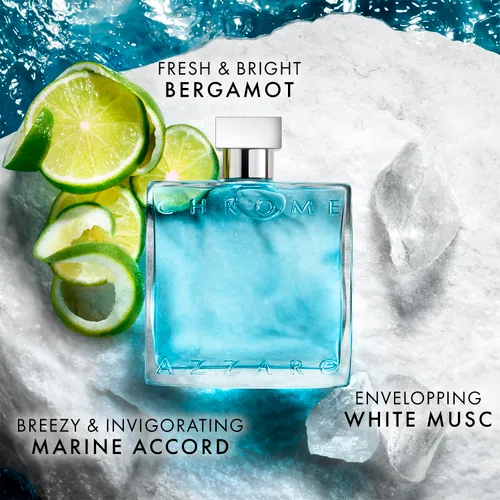 Miniatura 2 de Azzaro Eau de Toilette cromado, colonia acuática fresca para hombre, fragancia cítrica, amaderada y almizclada, notas frescas de bergamota, uso