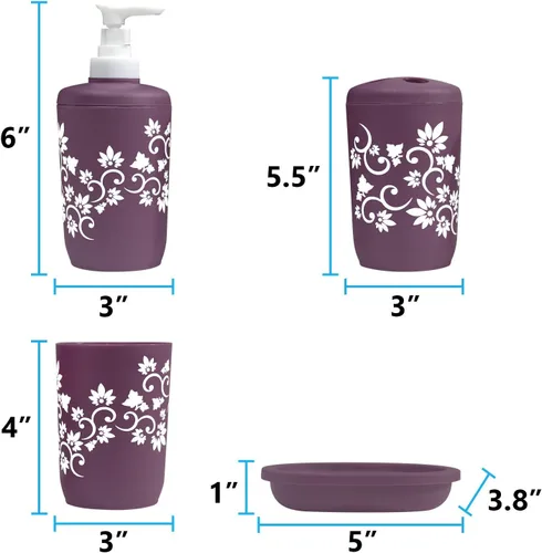 Miniatura 6 de Blue Donuts Juego de accesorios de baño completo, cepillo y soporte para inodoro, basura, soporte para cepillos de dientes, morado, 6 piezas