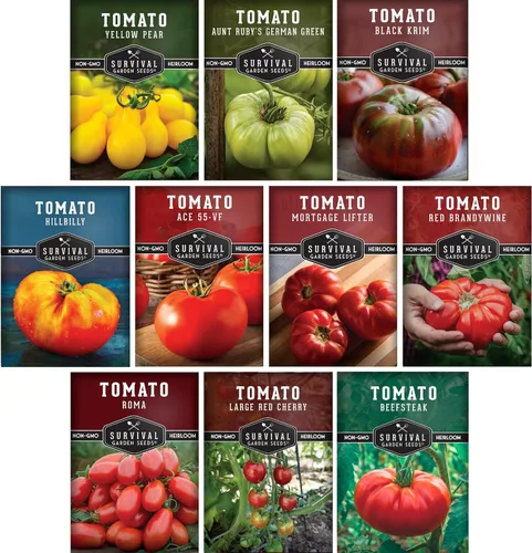 Semillas de tomate 10 variedad para plantar - Cherokee Purple, Roma, Cherry, Aunt Ruby's Green, Hillbilly, Mortgage Lifter, Brandywine, y más -