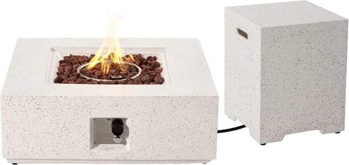 Miniatura 9 de SUNBURY Mesa de fuego de propano para exteriores de 35 pulgadas, mesa de fuego gris para patio de 50,000 BTU, mesa de fuego cuadrada de gas