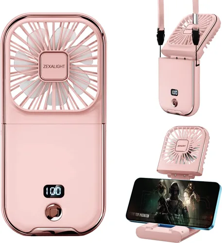 Miniatura 9 de Ventilador de mano portátil 5 en 1 recargable por USB, ventilador de collar, ventilador de escritorio, soporte plegable para teléfono, flujo de aire