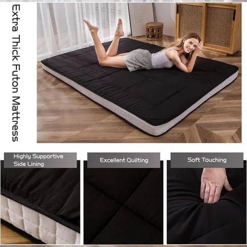 Miniatura 3 de MAXYOYO Colchón de Cuna para Piso Tipo Futón, Futón Individual Estrecho para Adultos, Cama Plegable Enrollable para Niños, Negro Negro (Square Black)
