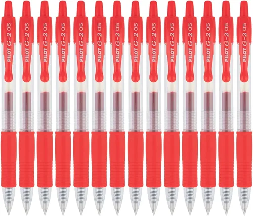 Miniatura 5 de Pilot, Bolígrafos de gel premium G2, punta extra fina de 0.5 mm, paquete de 12, rojo Tinta roja