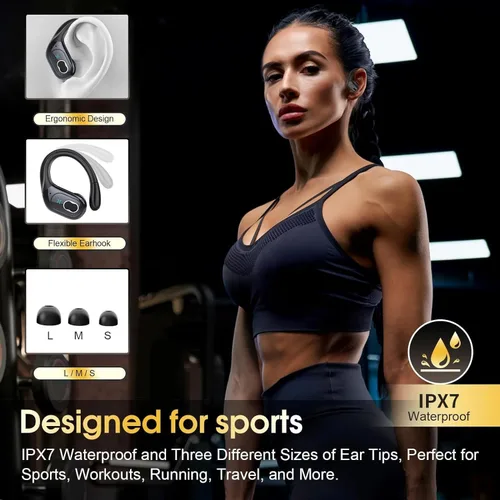 Miniatura 5 de Auriculares inalámbricos Bluetooth 5.4 de 75 horas para deporte, auriculares Bluetooth 2025 estéreo con graves profundos sobre la oreja con ganchos
