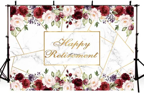 Miniatura 3 de AIBIIN Telón de fondo de feliz jubilación de 7 x 5 pies, mármol rojo y blanco, oro rosa, flores rojas, fondo de fotografía de mujeres ancianas