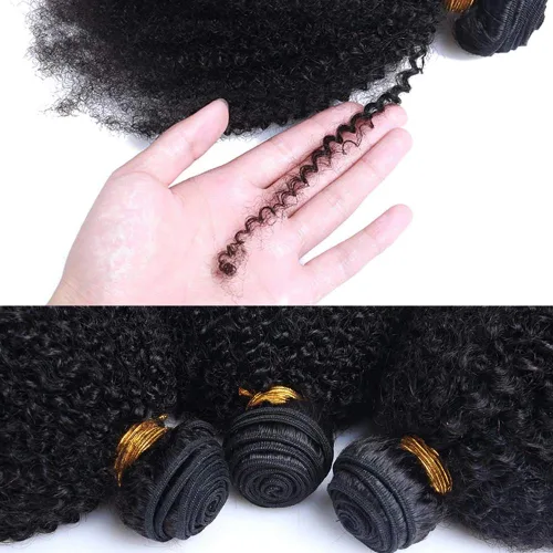 Miniatura 5 de Paquetes de cabello humano rizado afro mongol de 8, 8, 8 pulgadas, 4B 4C, afro, a granel, cabello humano virgen sin procesar, extensiones de cabello