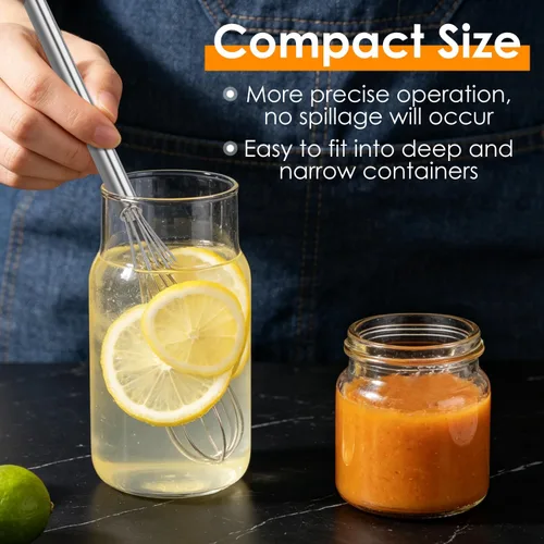 Miniatura 5 de HOTEC Mini batidor de acero inoxidable 304 antioxidante de 10 pulgadas para cocinar, hornear, mezclar ingredientes y recipientes profundos