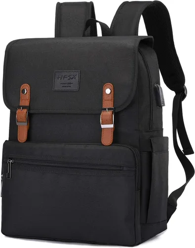 HFSX Mochila para laptop para hombres y mujeres, mochila vintage, mochila universitaria, mochila elegante, color negro, se adapta a portátiles de