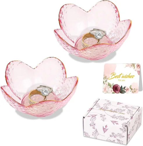 Regalos para mujeres, plato para baratijas con flores, plato para joyería de vidrio rosa, soporte para anillos, bandeja de joyería, decoración