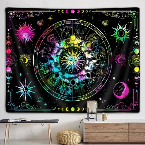 Miniatura 2 de VEIGIKE Tapiz de constelación de astrología del zodiaco, colorido sol y luna, estrellas, tapices para colgar en la pared para adolescentes, niños