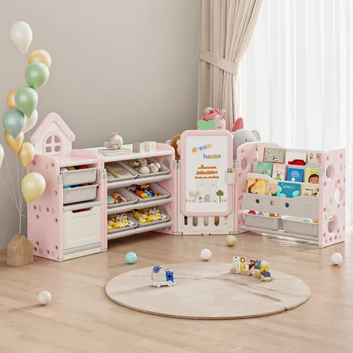 Miniatura 10 de Organizador de Almacenamiento de Juguetes para Niños con 10 Cubos Extraíbles, Organizadores de Juguetes Plegables y Almacenamiento con Estantería
