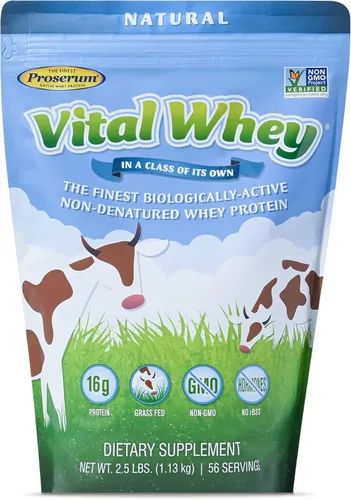 Proteína de suero de leche alimentada con pasto para vitalidad inmunológica, sabor natural, 2.5 libras (56 porciones), 0.53 oz de proteína por
