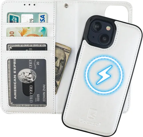 Miniatura 18 de Bocasal Funda tipo cartera desmontable para iPhone 15 con bloqueo RFID, ranuras para tarjetas, soporte de cuero PU premium, soporte magnético tipo