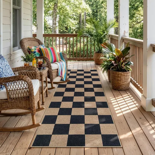 Miniatura 19 de Lahome Alfombra de yute a cuadros fácil 2'x3', alfombra pequeña para entrada, antideslizante, alfombra para la puerta delantera de la cocina
