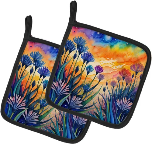 Caroline's Treasures Colorido Agapanthus - Juego de soportes para ollas de cocina, resistentes al calor, almohadillas calientes para horno, hornear