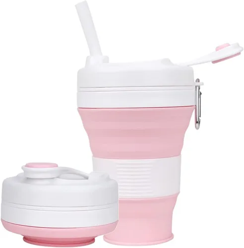 Miniatura 11 de Taza de Café de Silicona con Pajita y Tapa, Tazas Plegables para Viajar, 20oz, Taza de Agua Plegable Ligera para Picnic, Senderismo, Camping, Negro