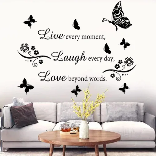 Miniatura 2 de Calcomanía de pared con cita "Live Every Moment Laugh Every Day Love Beyond Words", calcomanías de pared motivacionales para la familia, calcomanías
