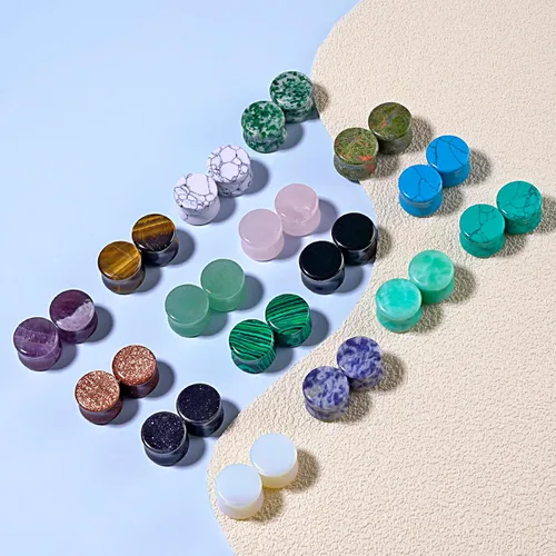 Miniatura 13 de Qmcandy - Juego de 6 pares / 16 pares de dilatadores para las orejas, de piedra mixta, expansores, conjunto de perforación corporal calibre 8G a 3/4
