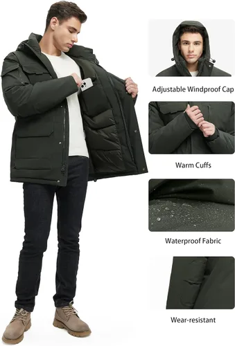 Miniatura 2 de Abrigos de invierno para hombre, chaquetas de invierno impermeables para hombre, chaqueta acolchada cálida con capucha cortavientos