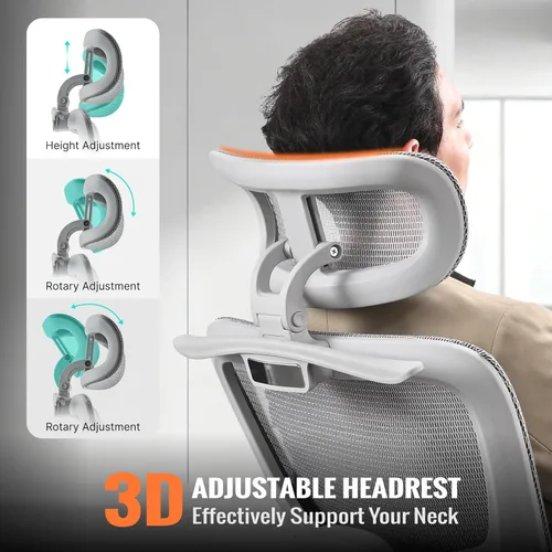 Miniatura 9 de Silla de oficina ergonómica, silla de escritorio de malla para el hogar, cómoda silla de juegos con reposapiés, ruedas, reposacabezas 2D ajustable