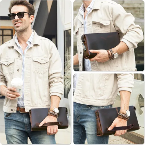 Miniatura 65 de Funda de piel de grano superior para hombre y mujer, múltiples bolsillos/ranuras, RFID de gran capacidad para tarjetas, cheques, dinero, pasaporte