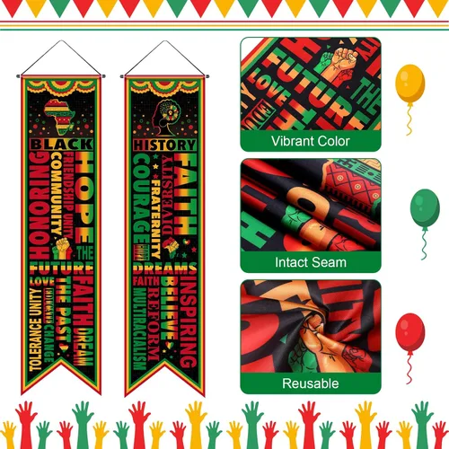 Miniatura 3 de Blulu 2 pancartas negras para puerta del mes de la historia, decoraciones para el aula, letrero de porche afroamericano, cartel inspirador