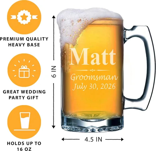Miniatura 3 de My Personal Memories Juego de 4, juego de 8 y más tazas de cerveza grabadas personalizadas de padrinos de boda de 16 onzas, regalos personalizados