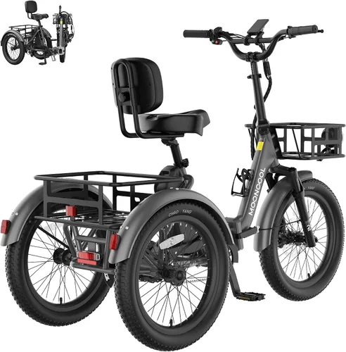 MOONCOOL Foldable Electric Tricycle for Adults, 20" Aluminum E-Trike with Reverse Function & Long Range Options, Rear Differential, Front Fuchsita