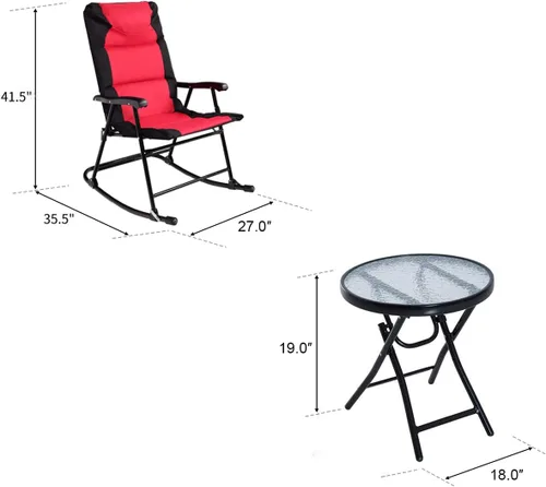 Miniatura 4 de Tangkula Juego de 3 piezas de bistró plegable, sillas mecedoras al aire libre y mesa redonda, juego de muebles plegables para patio trasero, jardín