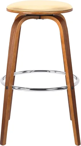Miniatura 4 de Armen Living Harbor Mid Century Modern Taburete de bar de 26 pulgadas de altura del asiento sin espalda, giratorio, color crema y madera de nogal