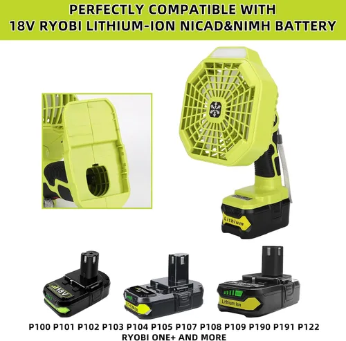 Miniatura 2 de Taingwei Ventilador inalámbrico con control remoto para batería Ryobi de 18 V, ventilador portátil con 3 ajustes de velocidad de eficiencia