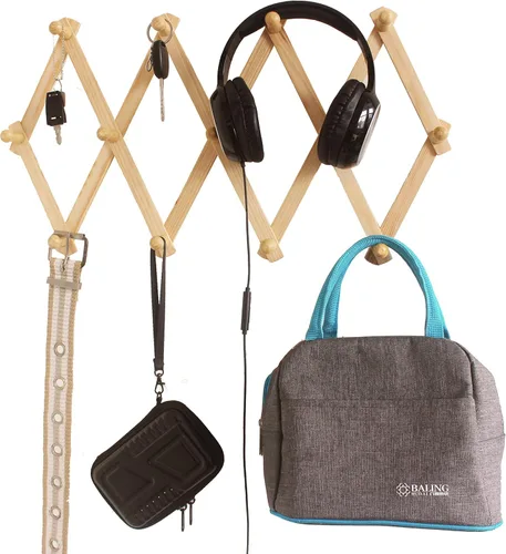 Miniatura 7 de AMAPON Perchero de pared de madera estilo acordeón, ampliable, con 13 ganchos (clavos) para colgar sombreros, chaquetas, tazas de café, bolsos