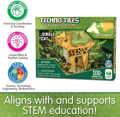 Miniatura 4 de The Learning Journey Techno Tiles - Jungle Cat Proyecto de construcción con más de 100 piezas de construcción Proyectos STEM para niños de 5 a