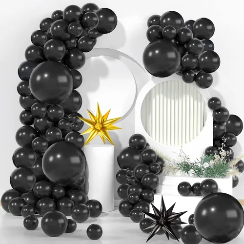 Miniatura 2 de Kit de arco de guirnalda de globos negros de 130 piezas, diferentes tamaños de 18, 12, 10 y 5 pulgadas, kit de globos de látex para fiesta