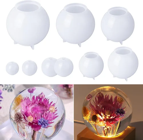 LET'S RESIN 9 Piezas Moldes de Silicona Esféricos para Resina, Moldes de Resina de Esfera 3D Sin Costuras Mejorados, Moldes de Resina Epoxi de Bola