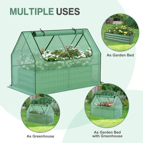 Miniatura 6 de Aoodor Kit de invernadero elevado de 4 pies x 2 pies x 1 pie con cama metálica elevada con 2 puertas enrollables con cremallera, para verduras, Verde