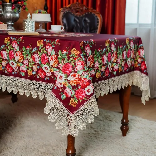 Miniatura 9 de SUTAVIA Mantel de encaje floral impermeable, rectangular, lavable, para el hogar, vacaciones, Acción de Gracias, Navidad, fiesta, comedor