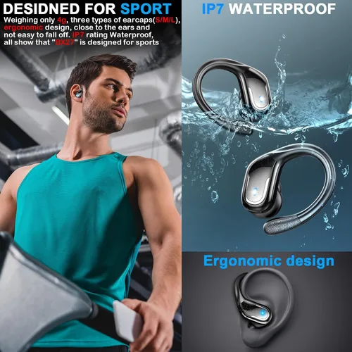 Miniatura 4 de Auricular Inalámbrico, Auriculares Bluetooth 5.4 de 75Hrs IP7 Impermeables para Deporte, Auriculares Inalámbricos para Correr con ENC Cancelación