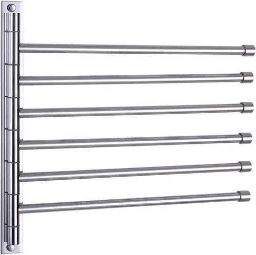 Toallero giratorio para toallas de baño de acero inoxidable Toallero de mano de baño de 6 bares, brazo plegable giratorio, montaje en pared, acabado