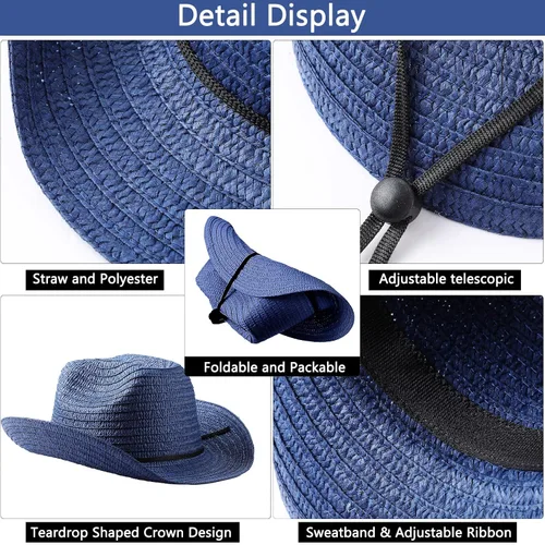 Miniatura 6 de SATINIOR - Juego de 12 sombreros de vaquero de paja y bandanas para fiesta, sombrero de vaquero para fiesta, disfraz y bandana, accesorios