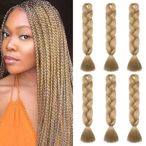 Miniatura 58 de Benehair Extensiones de cabello trenzado ombré de 24 pulgadas, 1 paquete de extensiones de cabello trenzado jumbo de alta temperatura, cabello
