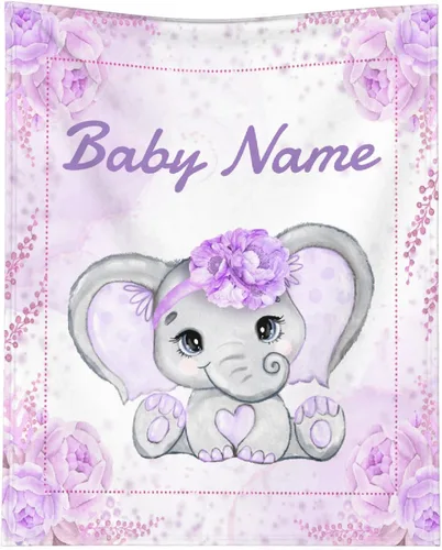Miniatura 12 de Manta personalizada de elefante para bebés, manta de franela rosa personalizada con nombre para niñas y niños, mantas suaves para sofá y cama