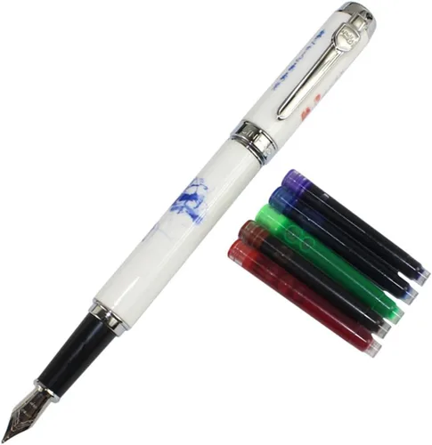 Miniatura 6 de Gullor Jinhao 950 Caballo de porcelana azul y blanco con caja de regalo y cartuchos de tinta