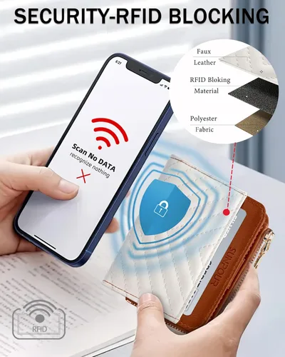 Miniatura 5 de Billeteras pequeñas y plegables para mujer, mini-cartera RFID para mujer, tarjetero delgado con bolsillo con cremallera para monedas y 2 ventanas