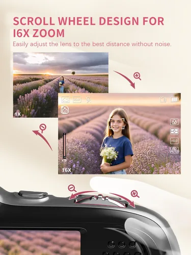 Miniatura 6 de Cámara digital True 64MP 4K - Enfoque automático de zoom de 16X, con modo belleza y macro, tarjeta TF de 32 GB, cámaras portátiles compactas